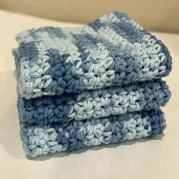 100% Cotton Handmade Washcloths - Set of 3 - Picture 1 of 3